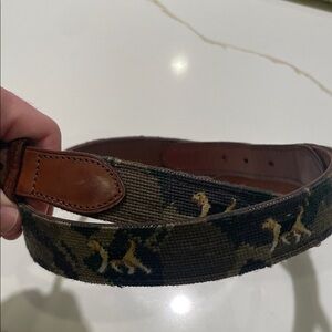 Polo Ralph Lauren Men’s Camouflage with Dog Needlepoint and Leather Belt